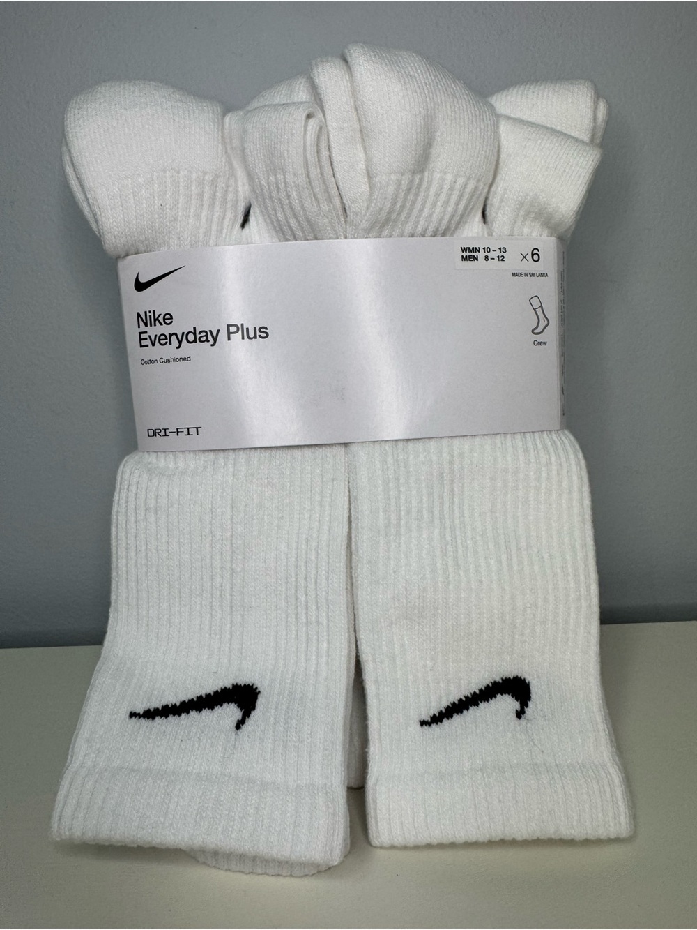 Nike Everyday Plus Crew Socks - White with Black Swoosh (6 Pack)